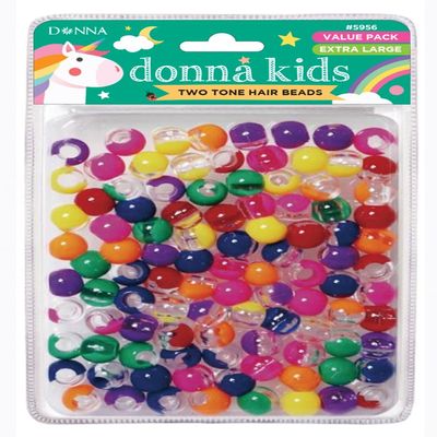 DONNA Kids Two Tone Hair Beads Extra Large Pony Beads for Braids, Twists & Ponytails Assorted Colors with Threading Tool Value Pack for Girls