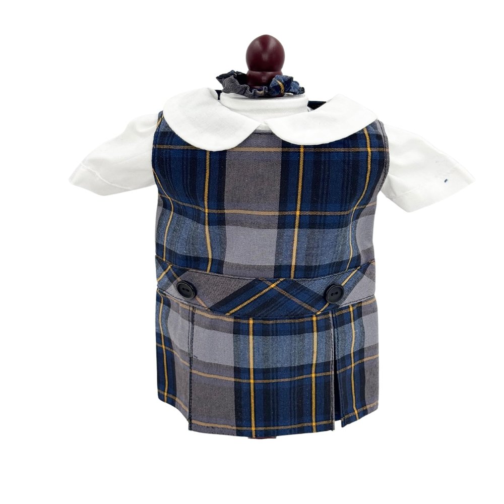 18 inch Doll Outfit-School Plaid Jumper Include Blouse and Hair Accessory/Add on Option: Sock and Shoe (Doll is not Included) (Dropped Waist Jumper Only, Plaid 57)
