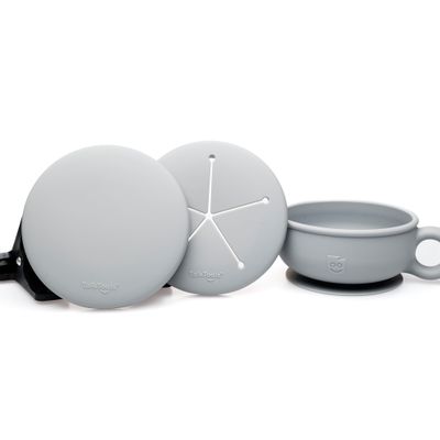 TalkTools Itsy Bowl with Locking Lid - Platinum grade silicone with Volume Lines, Curved Walls for Easy Scooping - for Babies, Toddlers, Children, and Elderly - Snack Cup Lid Accessory (Cloud)