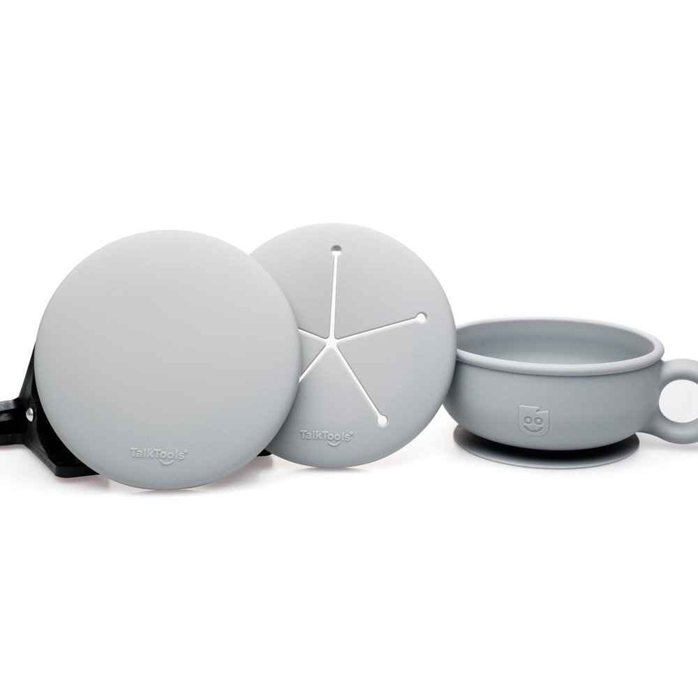 TalkTools Itsy Bowl with Locking Lid - Platinum grade silicone with Volume Lines, Curved Walls for Easy Scooping - for Babies, Toddlers, Children, and Elderly - Snack Cup Lid Accessory (Cloud)