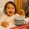 TalkTools Itsy Bowl with Locking Lid - Platinum grade silicone with Volume Lines, Curved Walls for Easy Scooping - for Babies, Toddlers, Children, and Elderly - Snack Cup Lid Accessory (Cloud) view 4