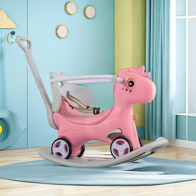 Legendstone Rocking Horse for Toddlers 1-3 Years,4 in 1 Design, Kids Ride on Toy Balance Bike Push Cart with Detachable Balance Board,Fun Birthday Gift-Pink