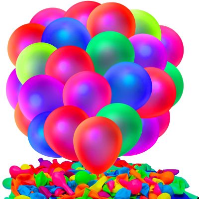 200 Pcs UV Neon Balloons, 7 Colors Blacklight Reactive Fluorescent Balloons Glow in the Dark Birthday Decorations for Birthday, Wedding, Neon Party, Glow Party Decorations Supplies