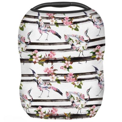 Crane Birds Flowers Baby Car Seat Cover for Baby Boys and Girls Breathable Lightweight Carseat Cover Baby Carrier Cover Soft Flexible for Girls Boys