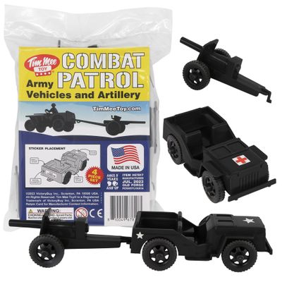 TimMee Combat Patrol Willys & Artillery - Black 4pc Playset USA Made