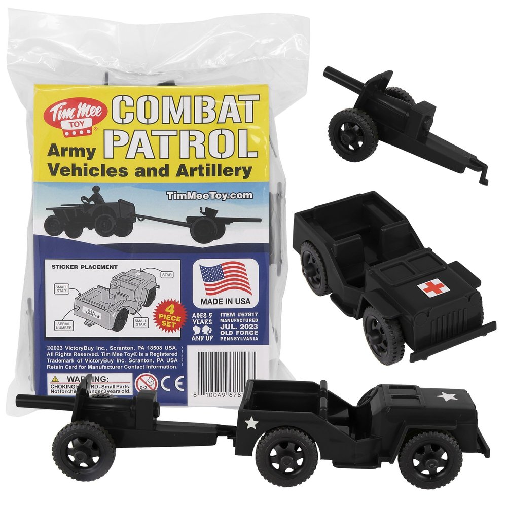 TimMee Combat Patrol Willys & Artillery - Black 4pc Playset USA Made