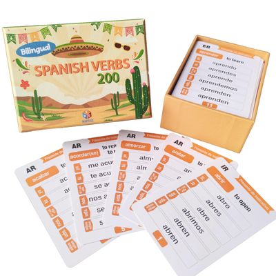 200 Spanish English Bilingual Verbs Verbos Conjugation Presente Indicativo Skill Drill Educational Flash Cards Learning Resource (4" X 2.8") Double-Sided 101 Cards