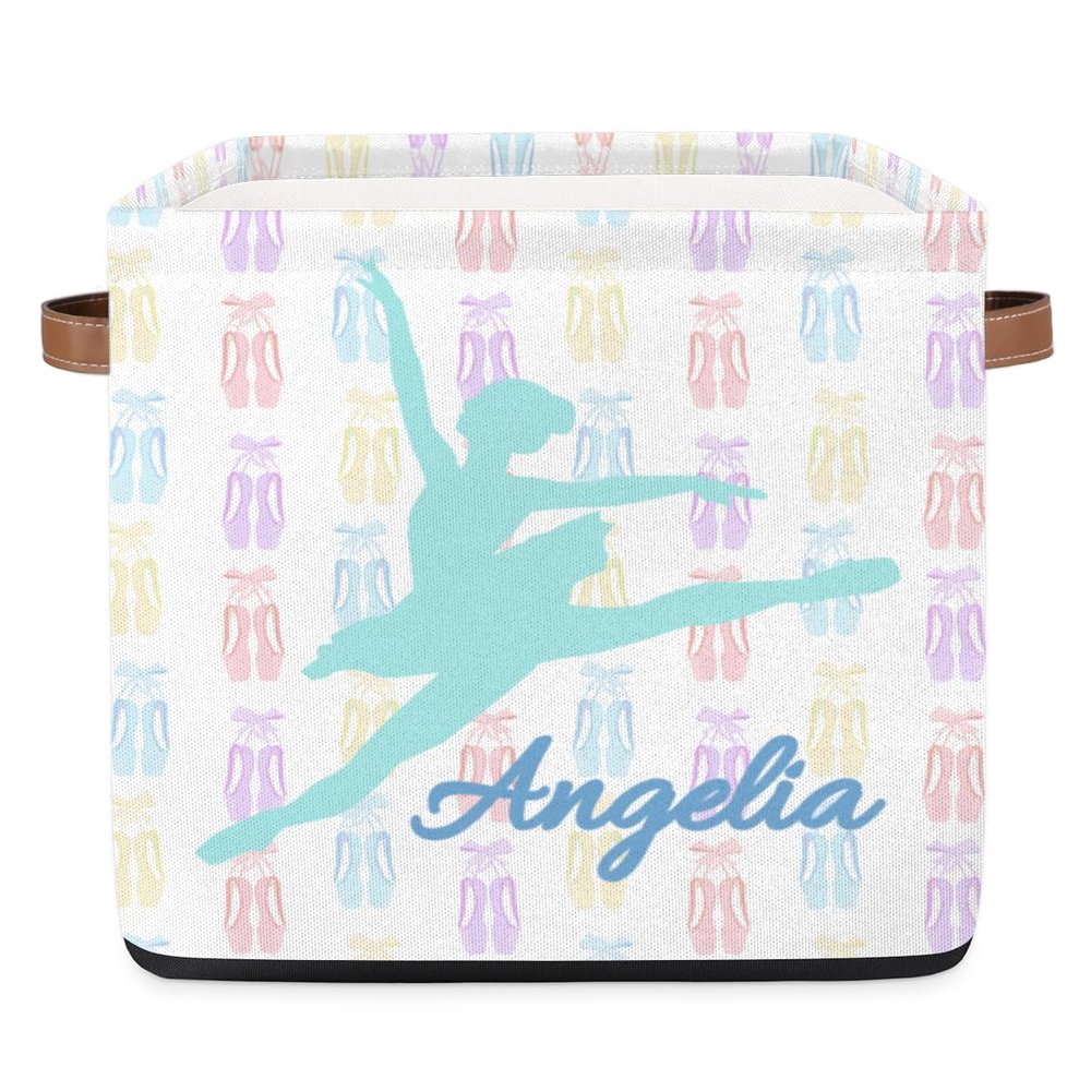 OMFUNS Ballerina Dancer Personalized Storage Basket 13x13 Chic Ballet Custom Collapsible Cube Storage Bin Fabric Storage Box Organizing for Closet Shelf Home Nursery Toy Basket