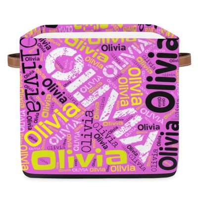 OMFUNS Personalized With Name Storage Basket 13x13 Pink Custom Collapsible Cube Storage Bin Fabric Storage Box Organizing for Closet Shelf Home Nursery Toy Basket