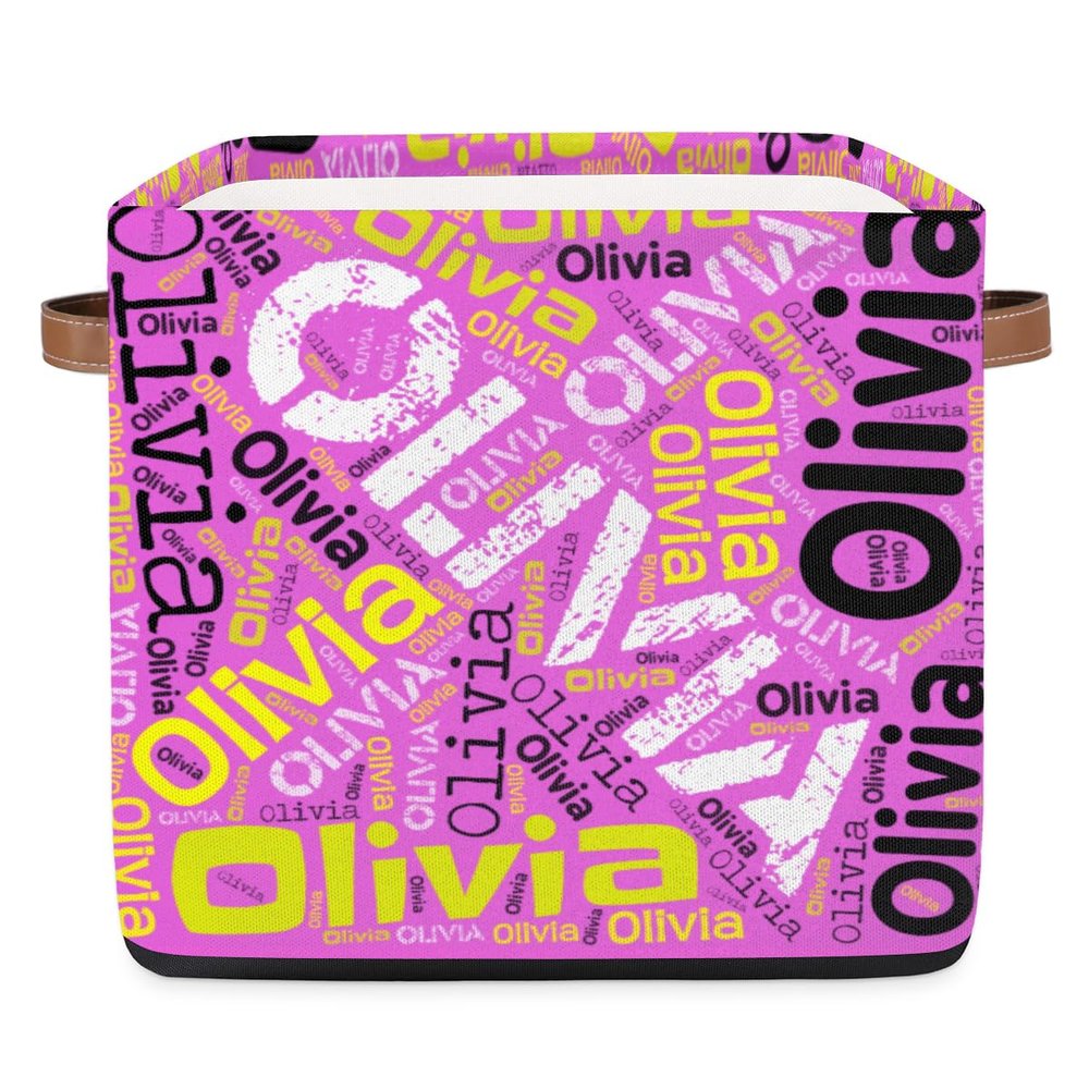 OMFUNS Personalized With Name Storage Basket 13x13 Pink Custom Collapsible Cube Storage Bin Fabric Storage Box Organizing for Closet Shelf Home Nursery Toy Basket