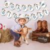 Cowboy Happy Birthday Banner, Blue Western Cowboy Birthday Decorations, Cowboy Themed Banner, First Rodeo Birthday Party Supplies view 2