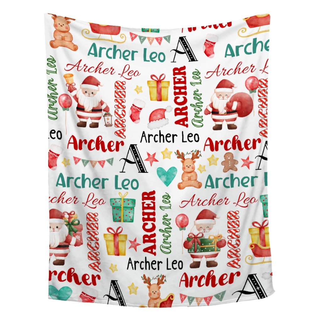 Personalized Custom Baby Blanket with Name - Toddler Kids Santa Claus Christmas Blanket, Swaddle Decor Throw Birthday Gift