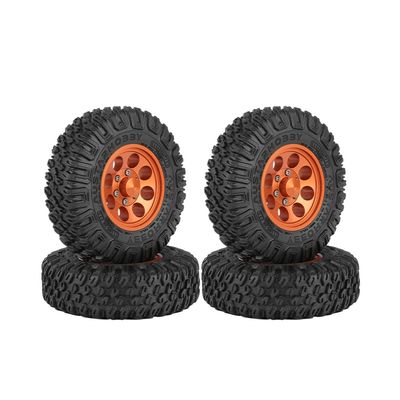 WONFAST 4PCS 1.55 inch Aluminum Alloy Metal Beadlock Wheel Rim Tires and 85mm Rubber Tyre Set for 1/10 RC Crawler Car Parts for Axial 90069 D90 TF2 Tamiya CC01 LC70 LC80 (Orange)