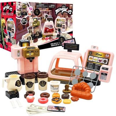 Miraculous Ladybug Cafe Play Set, Pretend Role Play Coffee Machine, Interactive Cash Register with Sound and Light - Toys for Kids with Kitchen Accessories, Bakery, Bills, and Coins