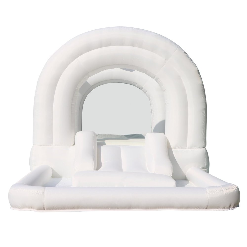 Bounceland Daydreamer Cloud Bounce House w/Ball Pit, Neutral Bouncer with Slide, 11.8 ft L x 6.9 ft W x 5.9 ft H, UL Blower Included, Basketball Hoop, 30 Pastel Plastic Balls, Trendy Bouncer for Kids
