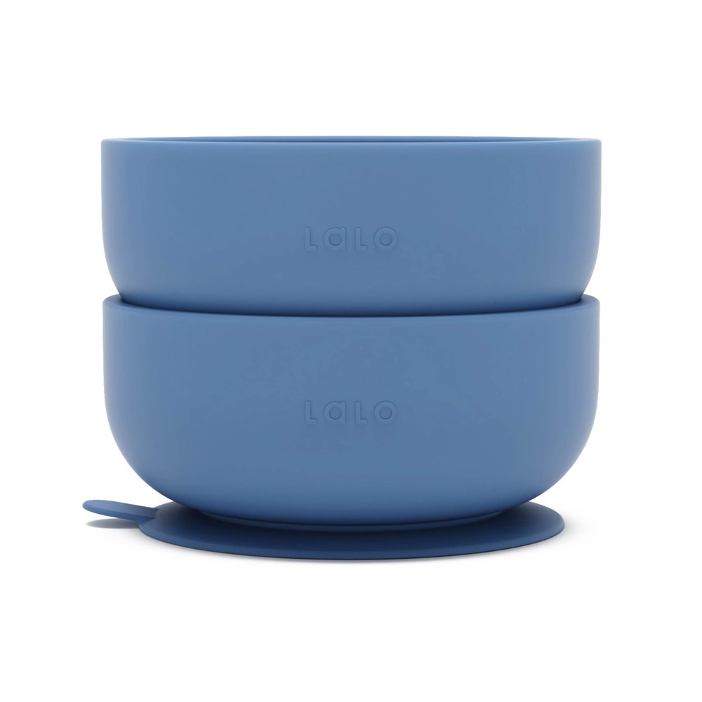 Lalo Suction Bowls - 2 Pack, 100% Silicone Non-Toxic BPA-Free Baby Bowls with Suction Base To Prevent Accidental Tip-Overs - Silicone Bowls For Babies And Toddlers - Blueberry