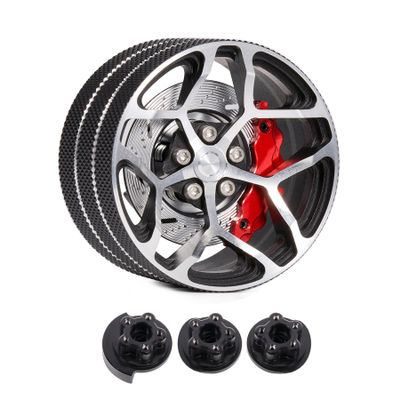 AMK Aluminum RC Hand Wheel, Remote Controller Accessories Steering Wheel with Brake Discs Calipers for RC Crawler Cars Boat Drones Transmitter Upgrades (Black)