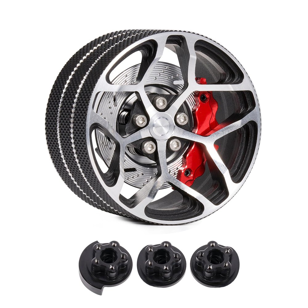 AMK Aluminum RC Hand Wheel, Remote Controller Accessories Steering Wheel with Brake Discs Calipers for RC Crawler Cars Boat Drones Transmitter Upgrades (Black)