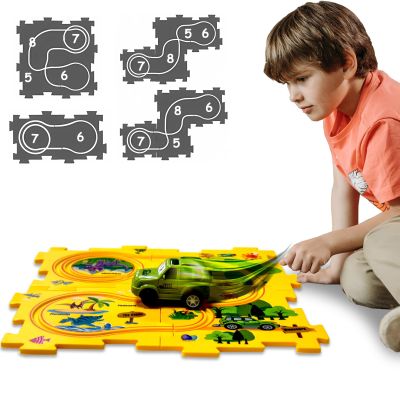 4 Year Old Boy Birthday Gift, Puzzle Racer Kids Car Track Set Puzzle Racer Car Track Set with Roadmap (Land 5 PCS)