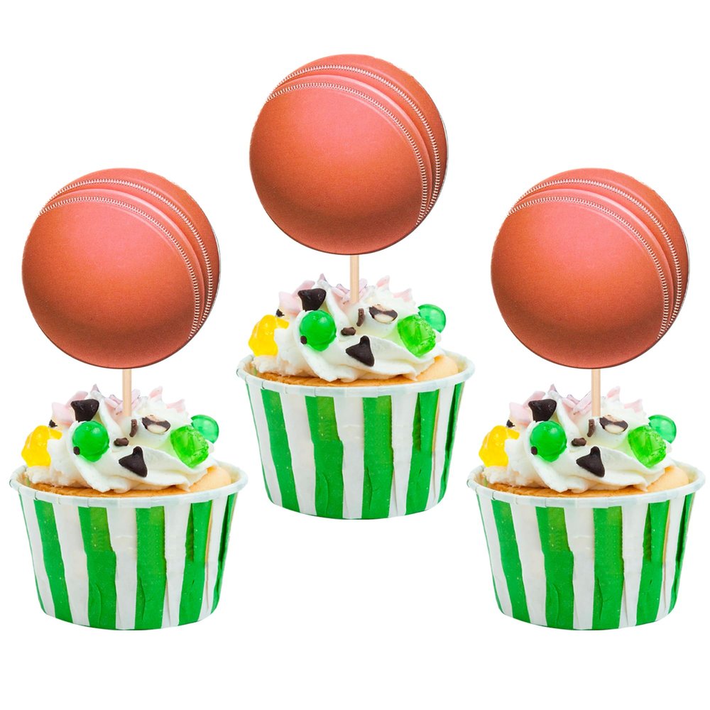 40 PCS Double Sided Sports Ball Cupcake Toppers - Cricket Theme Birthday Cake Decorations for Baby Shower & Kids Party