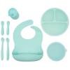 WeeSprout Baby Led Weaning Bundle, Silicone Suction Bowl, Spoons, Bib & Cup, Develops Self Feeding Skills, Dishwasher Safe (Mint) view 1