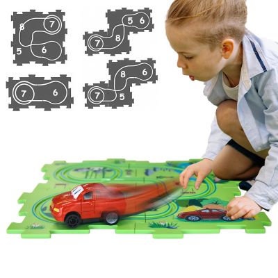 4 Year Old Boy Birthday Gift, Puzzle Racer Kids Car Track Set Puzzle Racer Car Track Set with Roadmap Puzzle Track Car Play Set Toys for 4 Year Old Boys (C-Land, Set3-5PCS)
