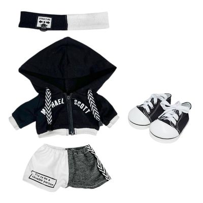 niannyyhouse 40cm Plush Doll Clothes Loose Headwear Hoodie Pants Canvas Shoes Doll Accessories Dress Up (Black)