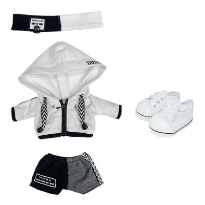 niannyyhouse 40cm Plush Doll Clothes Loose Headwear Hoodie Pants Canvas Shoes Doll Accessories Dress Up (White)