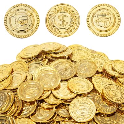AiFanS Gold Coins - Plastic Pirate Coins, 320 Pcs - Perfect for Pirate Themed Parties and Games (3 Patterns)