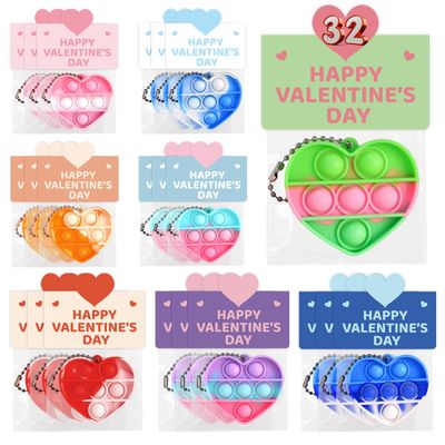 32 Pack Prefilled Valentines Day Pop Fidget & Cards Set for Kids Classroom - Mini Heart-Shaped Toys, for School Class Exchange & Party Favors