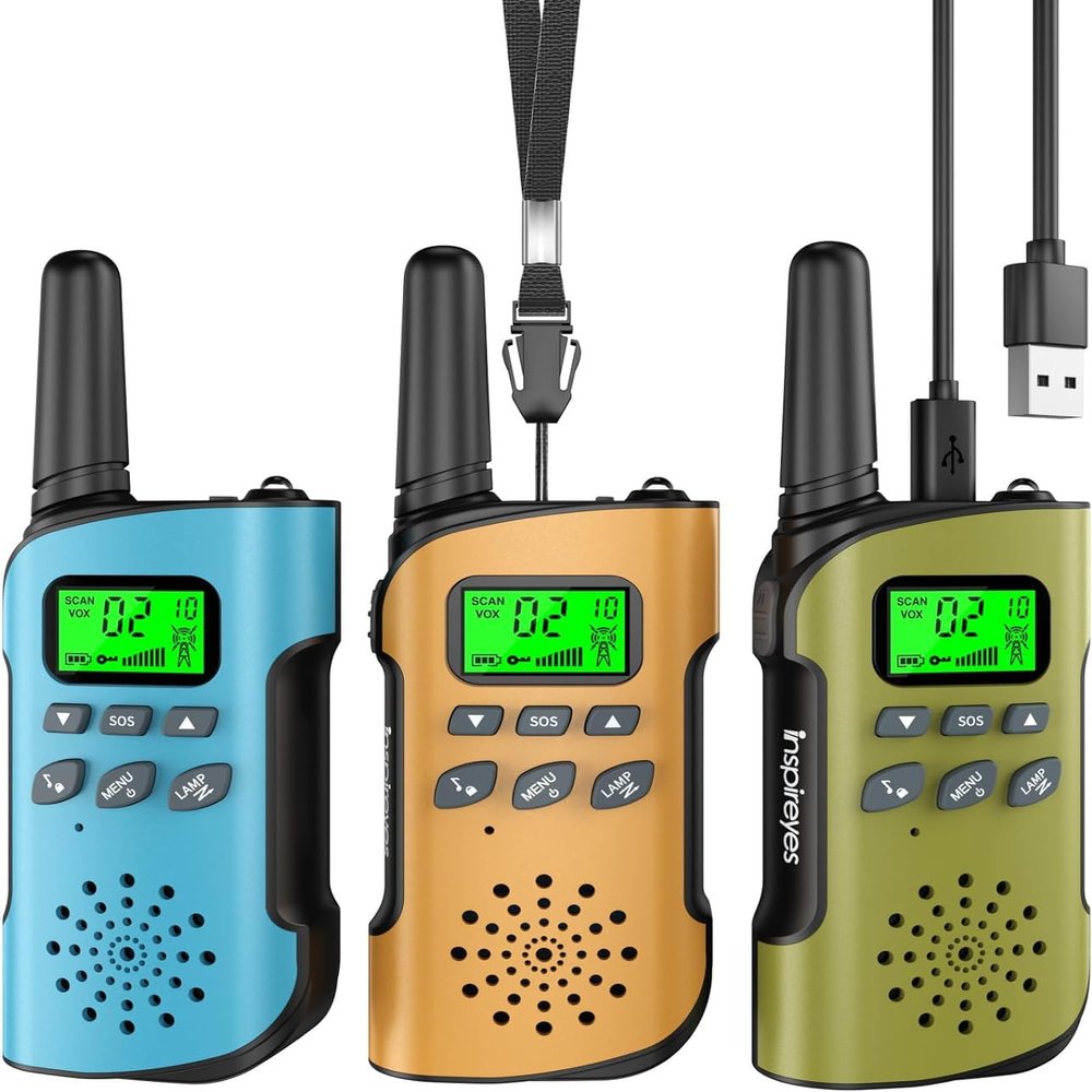Inspireyes Walkie Talkies for Kids Rechargeable,Toys for Boys and Girls Ages 3-12, 3 Pack Long Range 2-Way Radios, Birthday Gifts,Christmas Stockings, Outdoor Play, Family Games, Hiking Camping Gear
