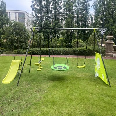 Gecheer Green and Blue Interesting six Function Swingset with net Swing Metal Plastic Safe Swing Set 440lbs for Outdoor Playground for Age 3+ with 31.5in net Swing