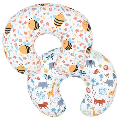 2 Pack Baby Nursing Pillow Cover Newborn U-Shaped Breastfeeding Pillowcase Cushion Cover Stretchy Replaceable Forest&Floral Pillow Cover Slipcover 22.5x21