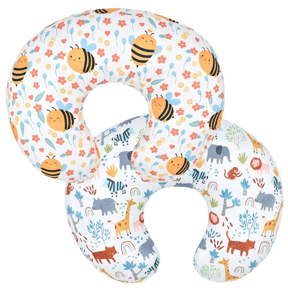 2 Pack Baby Nursing Pillow Cover Newborn U-Shaped Breastfeeding Pillowcase Cushion Cover Stretchy Replaceable Forest&Floral Pillow Cover Slipcover 22.5x21
