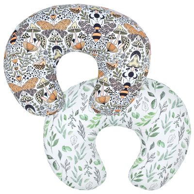 2 Pack Baby Nursing Pillow Cover Newborn U-Shaped Breastfeeding Pillowcase Cushion Cover Stretchy Replaceable Forest&Floral Pillow Cover Slipcover 22.5x21