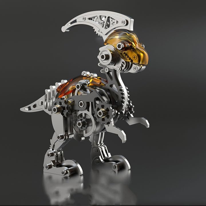 Metalkitor 3D Metal Puzzles for Adults, Parasaurolophus Dinosaur Model Kit - Steampunk DIY Ornament - Assembly Crafts Brain Teaser - Perfect Room Decor and Gift Choice, 160+ PCS(Orange and Black)