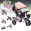 Kids Tricycle, 4 in 1 Kids Trike, Folding Tricycle Stroller with Push Handle, Removable Canopy, Rotatable Seat, Rubber Wheels, White+Khaki view 1