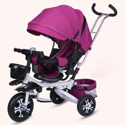 Kids Tricycle,Tricycle Stroller,Kid Stroller,4 in 1 Kids Trike,Folding Kids Tricycle Stroller with Push Handle,Removable Canopy,Rotatable Seat,Rubber Wheels,White+Purple,EVA Wheel