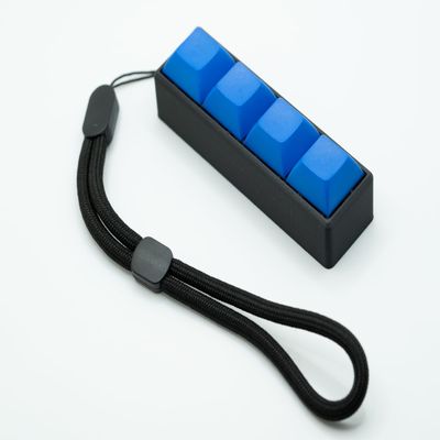 Four-Button Clicky Mechanical Switch Fidget Toy | Stim Toy, Stress Relief, ADHD (Black Base, Blue Keycaps)