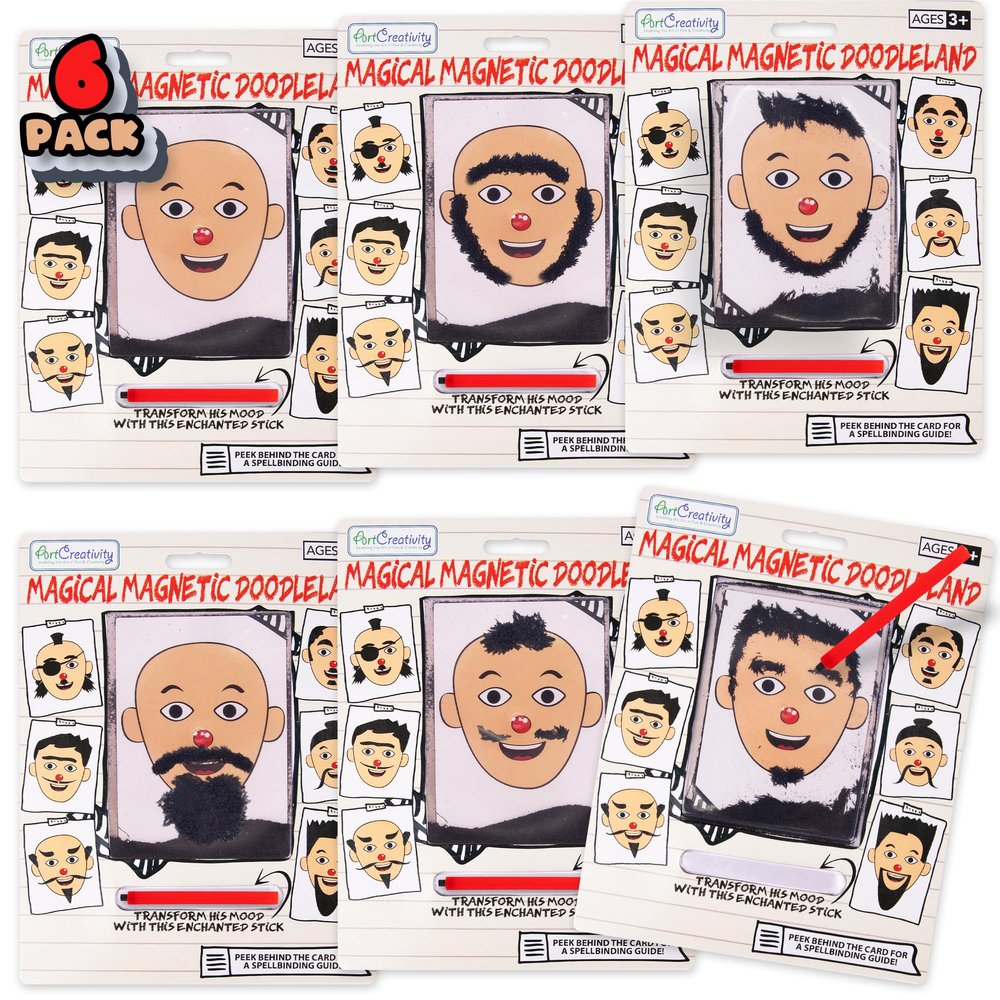 ArtCreativity Magnetic Face Doodle Board - 6 Pack - Magnetic Drawing Board for Kids - Create Different Hair and Beard Styles - Magnetic Travel Games - Retro Toys from The 90s - Easter Basket Stuffers