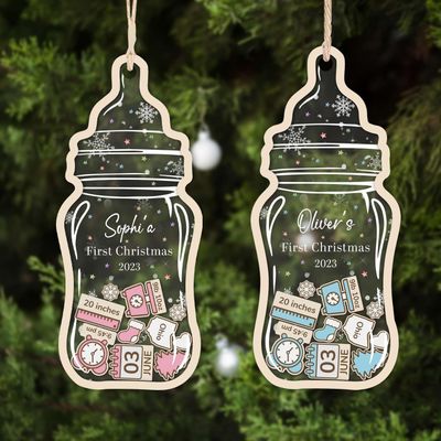 NAZENTI Personalized Baby's First Christmas Ornament 2024, Custom 4D Shake Babies 1st Christmas Ornament, Christmas Tree Hanging, New Baby Gift, Baby Boy Baby Girl First Christmas Ornament Gifts 04