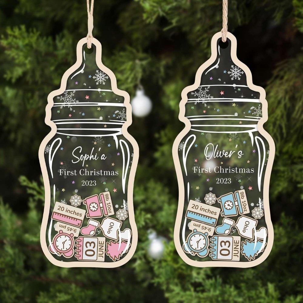 NAZENTI Personalized Baby's First Christmas Ornament 2024, Custom 4D Shake Babies 1st Christmas Ornament, Christmas Tree Hanging, New Baby Gift, Baby Boy Baby Girl First Christmas Ornament Gifts 04