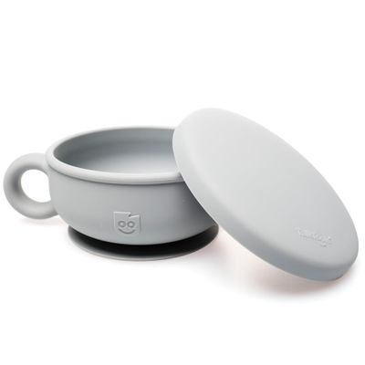TalkTools Itsy Bowl with Locking Lid - Platinum grade silicone with Volume Lines, Curved Walls for Easy Scooping - for Babies, Toddlers, Children, and Elderly - Snack Cup Lid Accessory (Cloud)