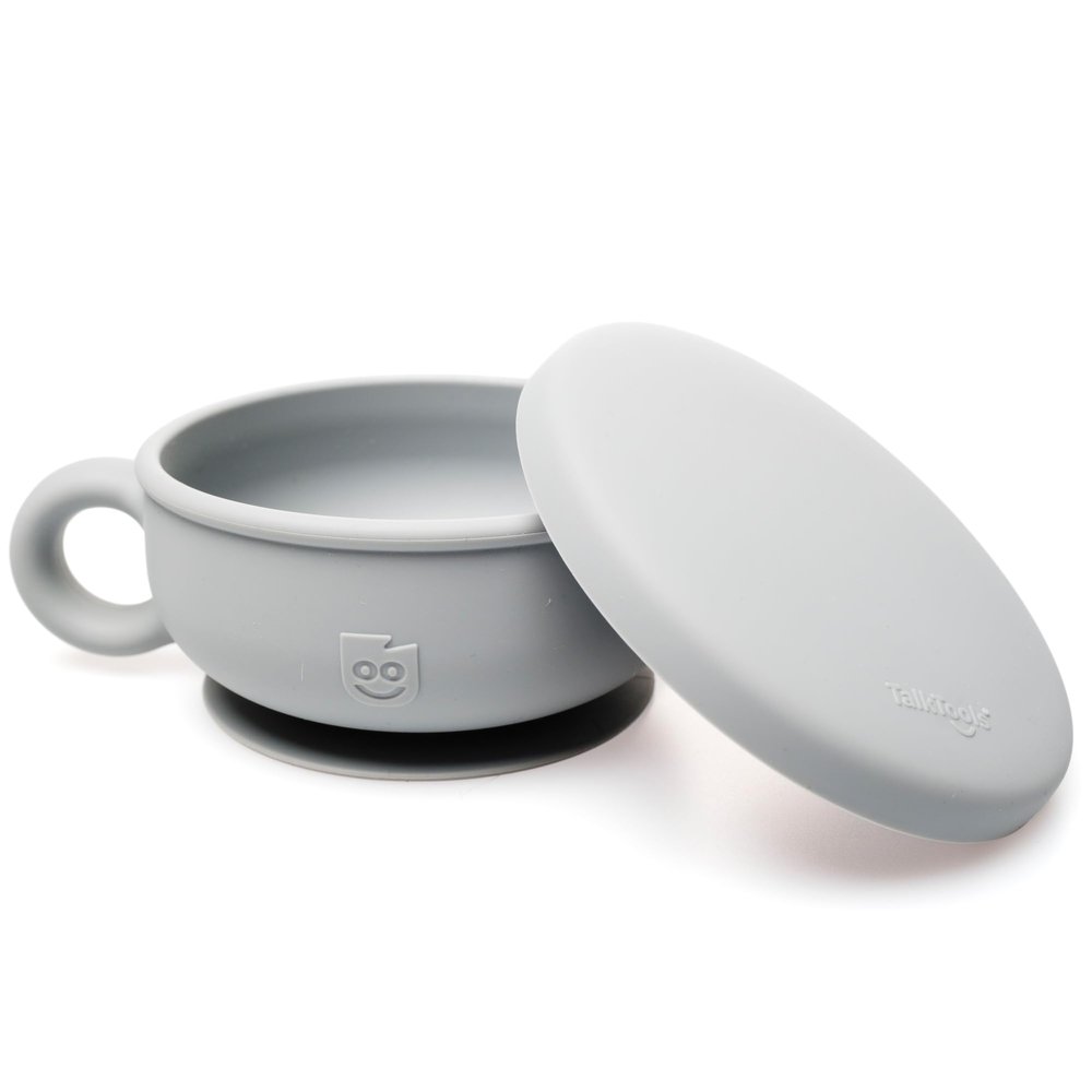 TalkTools Itsy Bowl with Locking Lid - Platinum grade silicone with Volume Lines, Curved Walls for Easy Scooping - for Babies, Toddlers, Children, and Elderly - Snack Cup Lid Accessory (Cloud)