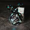 Sage's Portal Dimension Stones Metal DND Dice 7 Piece Polyhedral Dice Set for DND TTRPG Dungeons and Dragons Pathfinder Oversized Designer Dice (Gloss Black/Aquamarine) view 3