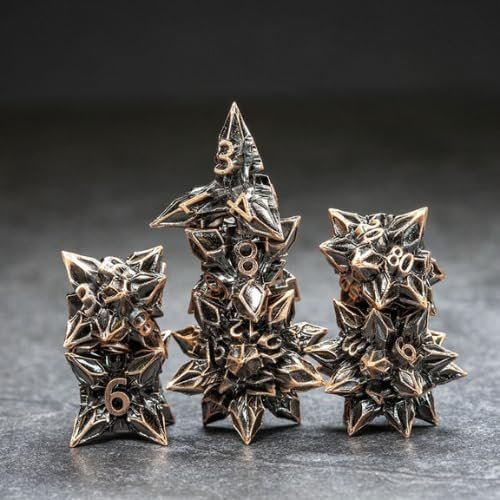 Sage's Portal Deadly Blossoms Metal DND Dice 7 Piece Polyhedral Dice Set for DND TTRPG Dungeons and Dragons Pathfinder Oversized Designer Ornamental Dice (Copper)