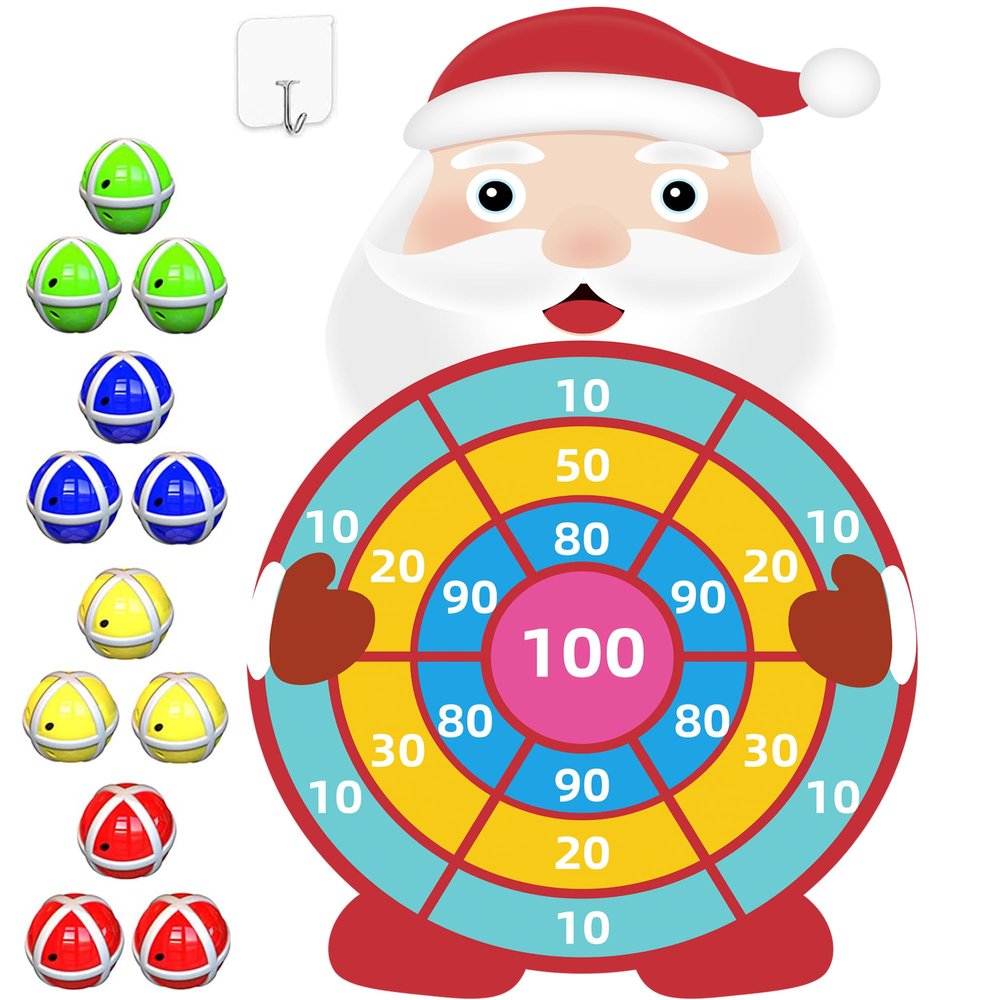 30 Christmas Games Toys Gifts for Kids, Large Santa Claus Dart Board Game, Christmas Party Supplies Indoor Outdoor Decor, Xmas Birthday Gifts for Boys Girls, Kids Party Favors Stocking Stuffers