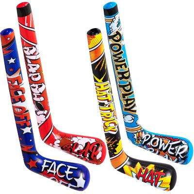 Deekin Set of 4 32 Inch Inflatable Hockey Sticks Party Favors Birthday Decorations, 4 Trendy Style, Funny Blow Up Hockey Stick Sports Birthday Party Supplies