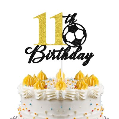 Glitter Soccer 11th Birthday Cake Topper, Football Themed Party Decoration for Kids Boys Birthday Celebration, 11 Years Old Birthday Party Supplies