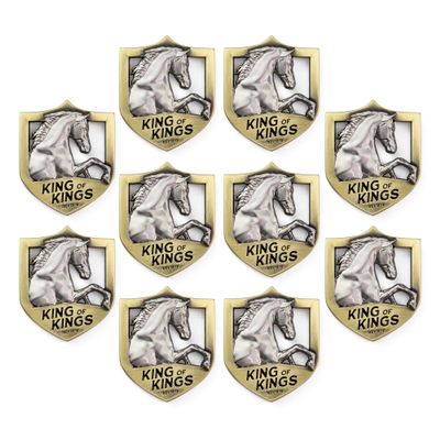Christian Challenge Coin - Bulk Pack of 10 - White Horse- King of Kings & Lord of Lords, Rev. 19:16 Gold Color Plated Prayer Coin, 2" Christian Coins with Scripture As Gifts for Men & Women